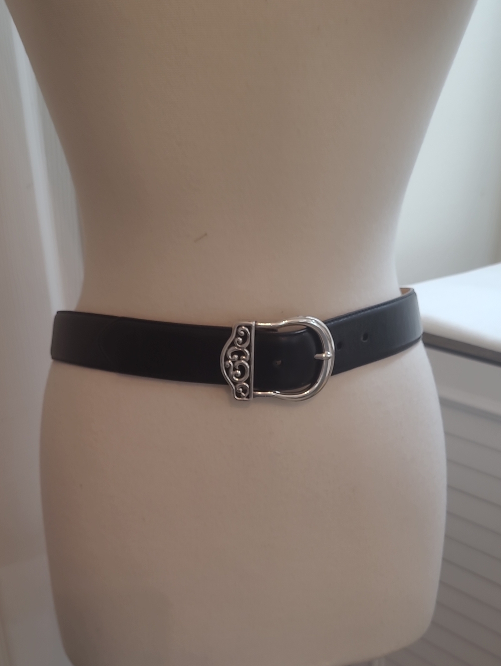 Brighton Black Leather Belt with Silver Filigree Buckle